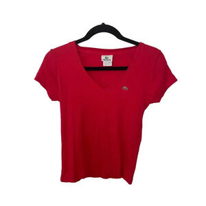 Lacoste Red V Neck Cotton Tee